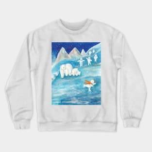 Snowmen and Polar Bears with Winter Landscape on a Snowy Day Illustration Crewneck Sweatshirt